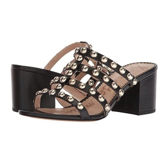Sam Edelman Sandals 6 Suri Black Leather Stud Strappy Block Heels with Box - Picture 1 of 16